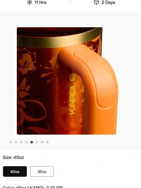 Karol G Stanley 40oz Tumbler in Red & Orange Gradient with Floral Accent - Picture 4 of 5